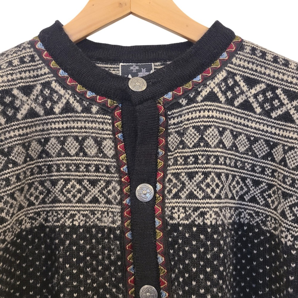 Vintage Dale of Norway Cardigan Sweater‎ Pure New Wool Black Nordic Fair Isle S - Picture 2 of 5
